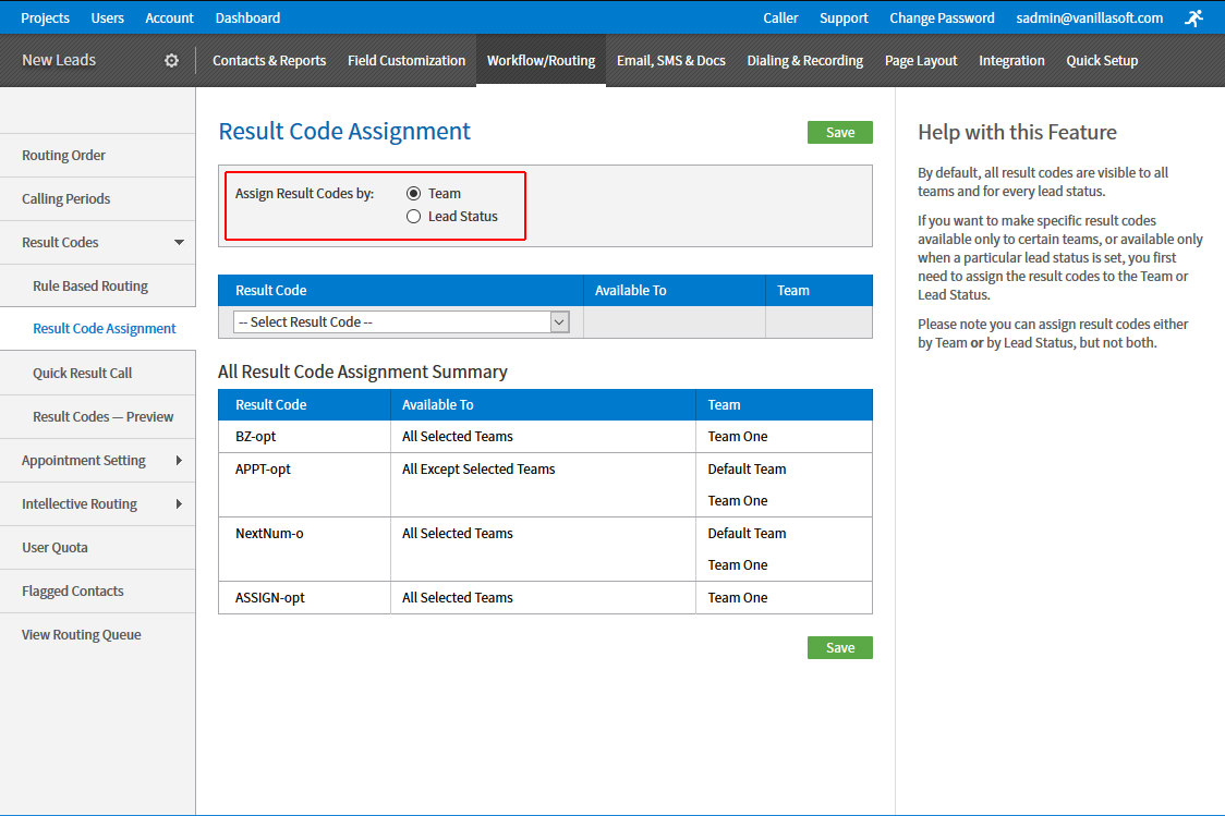 lead status-based result codes