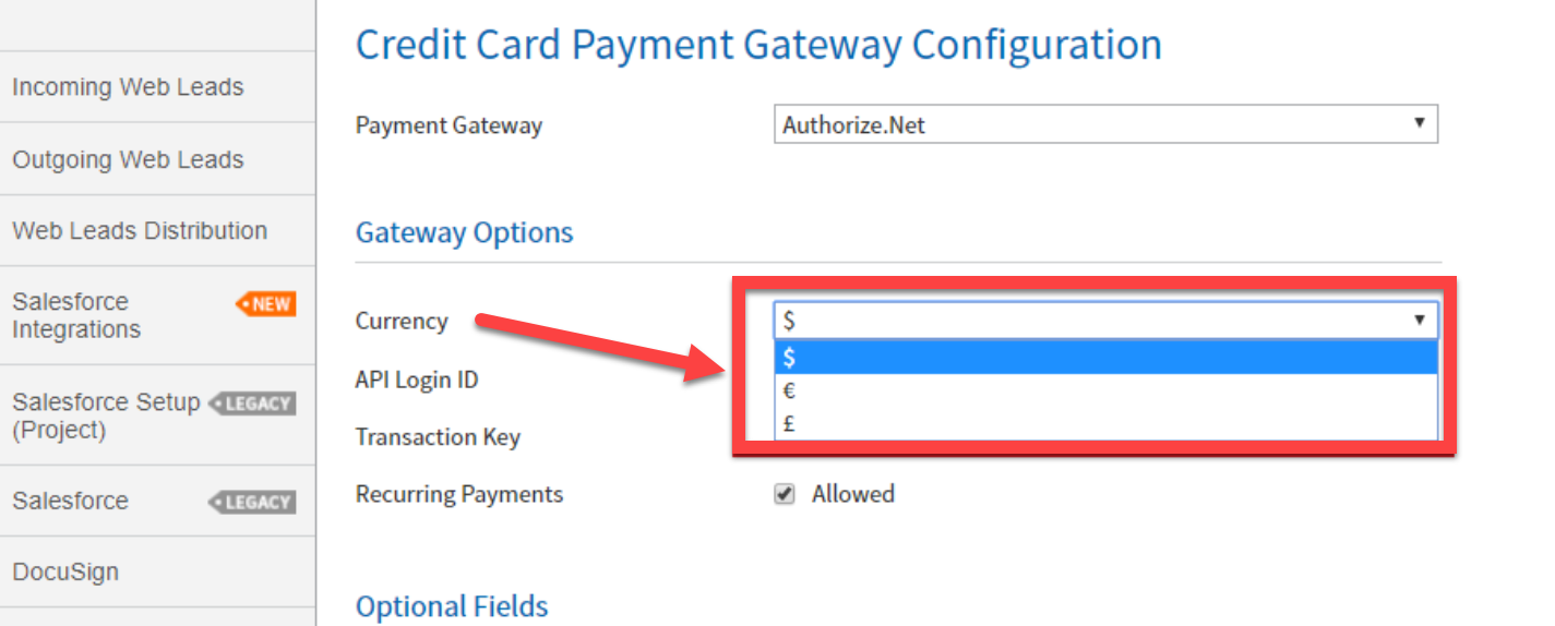 currency symbols in payment gateway feature
